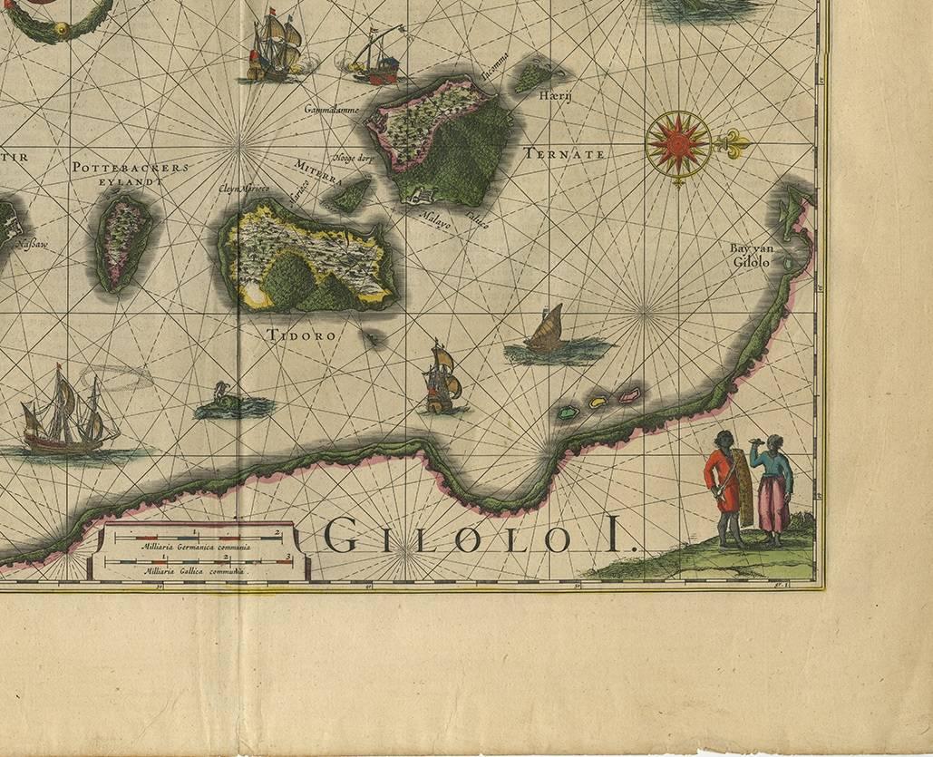 Papier Carte ancienne des îles Spice Islands (Moluccas), Indonésie, par W. Blaeu, vers 1640 en vente
