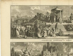 Stampa antica di cerimonie nuziali e funebri giapponesi di B. Picart, 1730 ca.