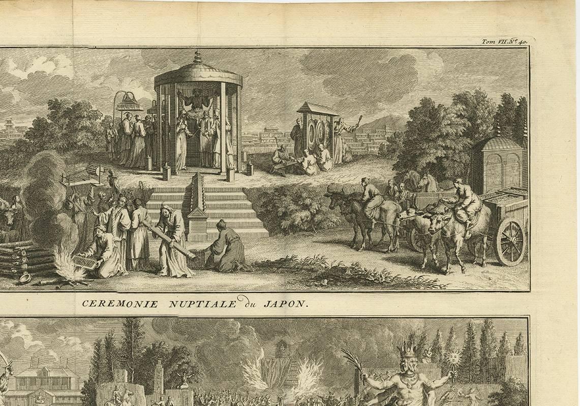 Antique Print of Japanese Wedding and Funeral Ceremonies by B. Picart circa 1730 In Good Condition For Sale In Langweer, NL
