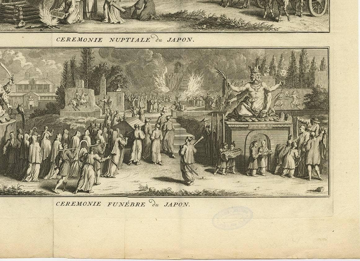 Antique Print of Japanese Wedding and Funeral Ceremonies by B. Picart, c.1730