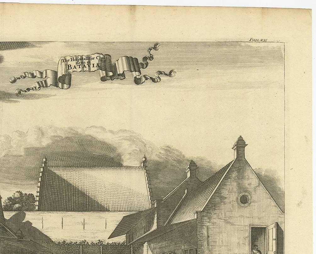 Antique Print of the Children's Hospital in Batavia, the Dutch Eastindies, 1744 In Good Condition In Langweer, NL