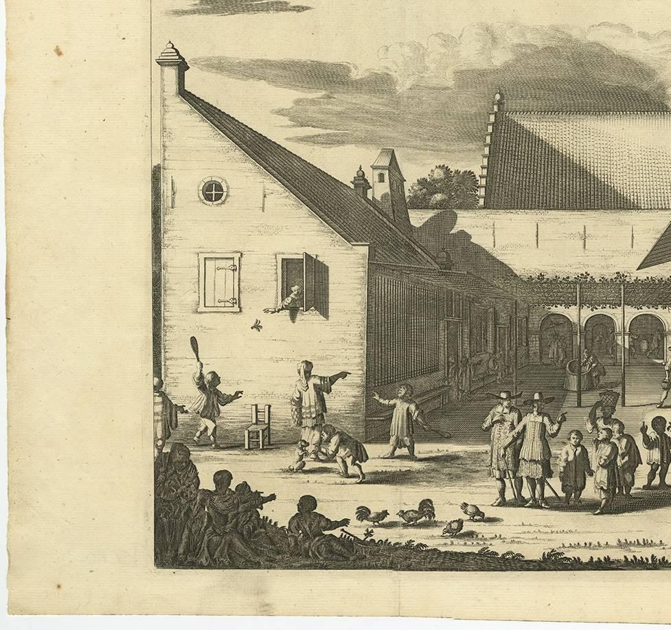 18th Century Antique Print of the Children's Hospital in Batavia, the Dutch Eastindies, 1744