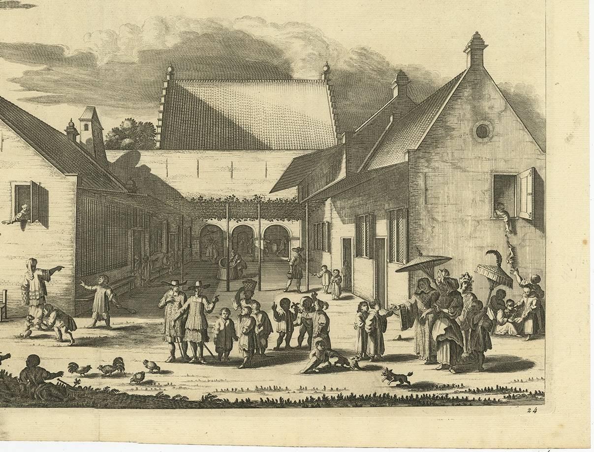 Paper Antique Print of the Children's Hospital in Batavia, the Dutch Eastindies, 1744