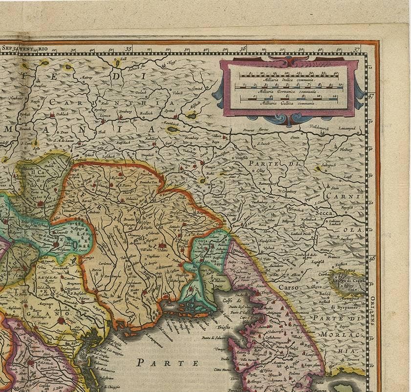 Antique Map of the Area Around Venice in Italy by H. Hondius, circa 1606