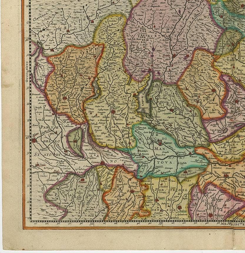 Antique Map of the Area Around Venice in Italy by H. Hondius, circa 1606