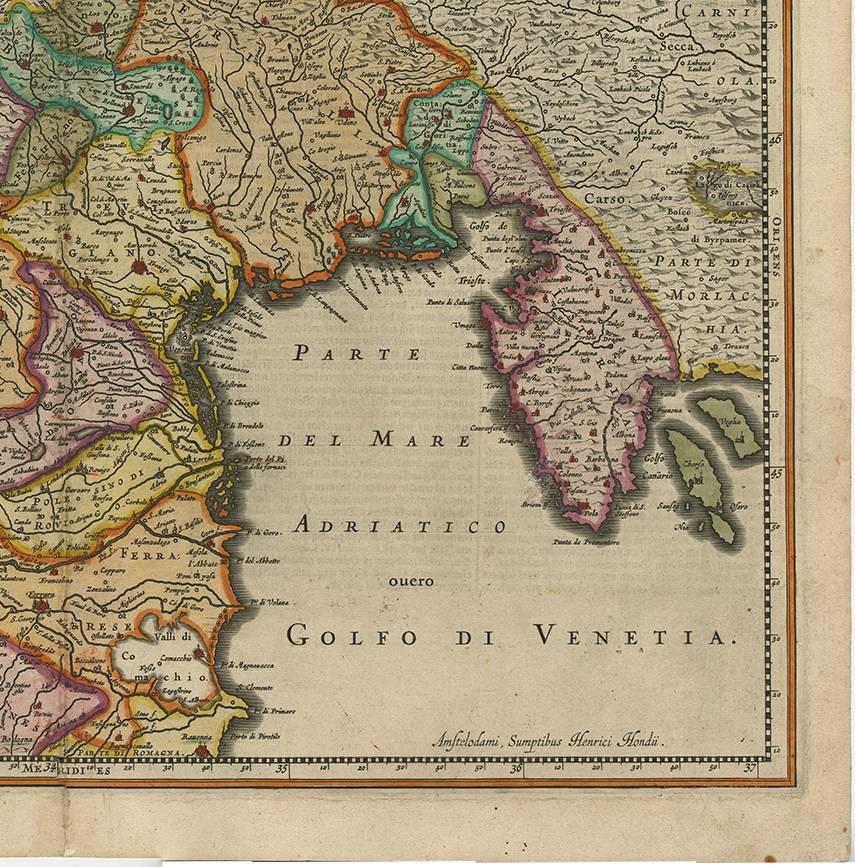 Antike Karte der Gegend um Venedig in Italien von H. Hondius, um 1606 (Papier) im Angebot