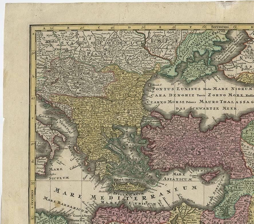 A spectacular map of the Turkish Empire, including Greece, Turkey, Persia, Egypt and Arabia. Depicts from Italy eastward to the Caspian Sea, which is depicted in its entirety. Includes Crimea and the Caucuses: Georgia, Circassia and Armenia. Extends