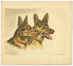 Set of Three Antique Etchings of Dogs by P. Wood, circa 1935