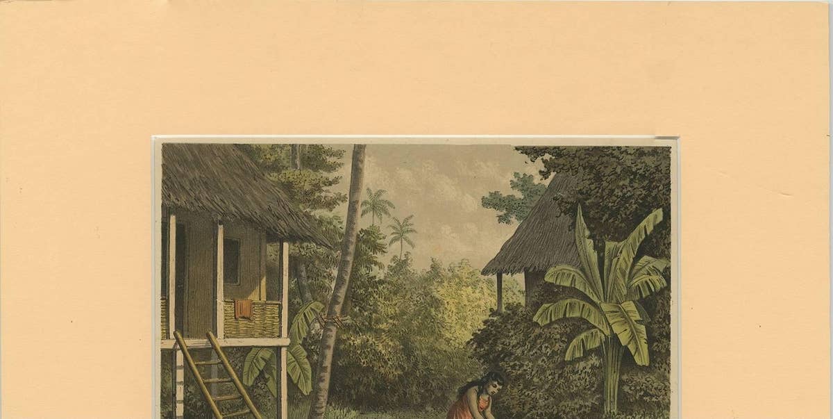 Antique Print of a House in Oleh-Leh, on Atjeh 'Sumatra, Indonesia' by Perelaer