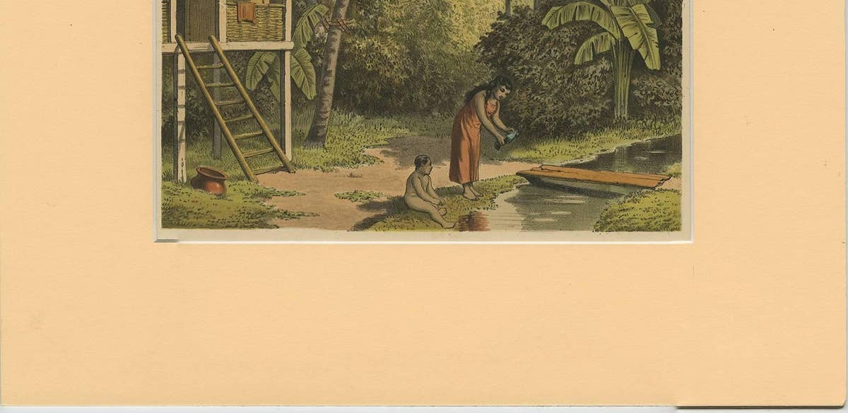 Antique Print of a House in Oleh-Leh, on Atjeh 'Sumatra, Indonesia' by Perelaer