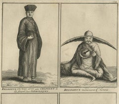 Antique Print of Chinese Priests and Beggars, Engraved Circa 1728