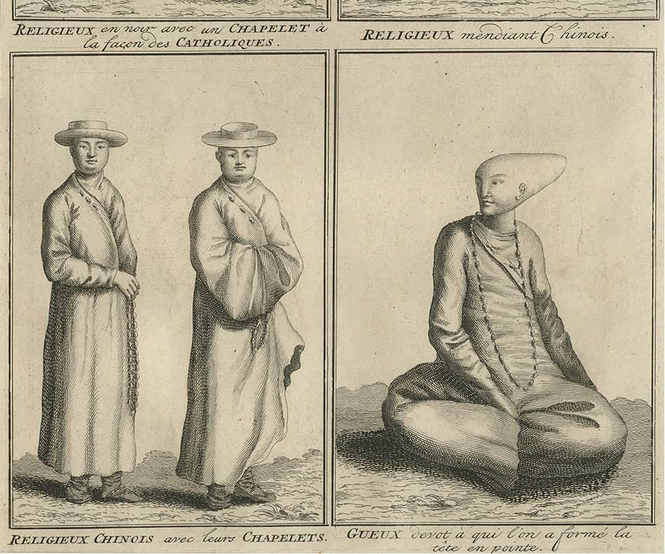 Antique Engravings of 'Chinese' Priests and Beggars, circa 1728 In Good Condition For Sale In Langweer, NL