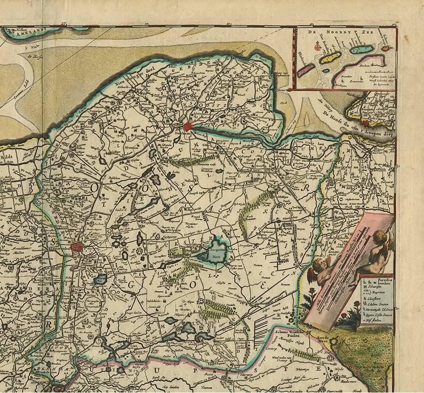 Antique Map of Friesland ‘the Netherlands’ by F. De Wit, circa 1730 In Good Condition In Langweer, NL