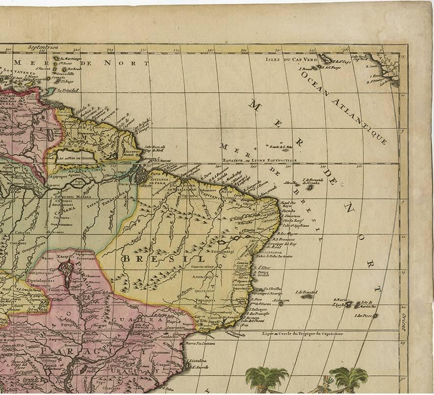 Engraved Decorative Original HandColoredAntique Map of South America by J.B. Elwe, 1792 For Sale