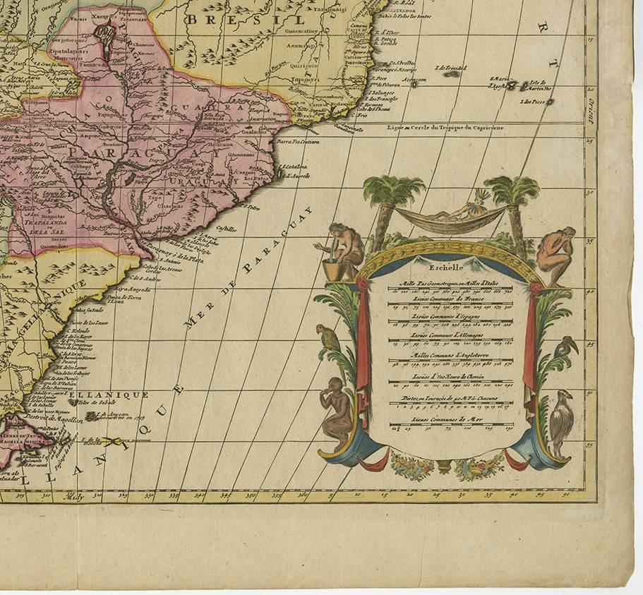 Paper Decorative Original HandColoredAntique Map of South America by J.B. Elwe, 1792 For Sale