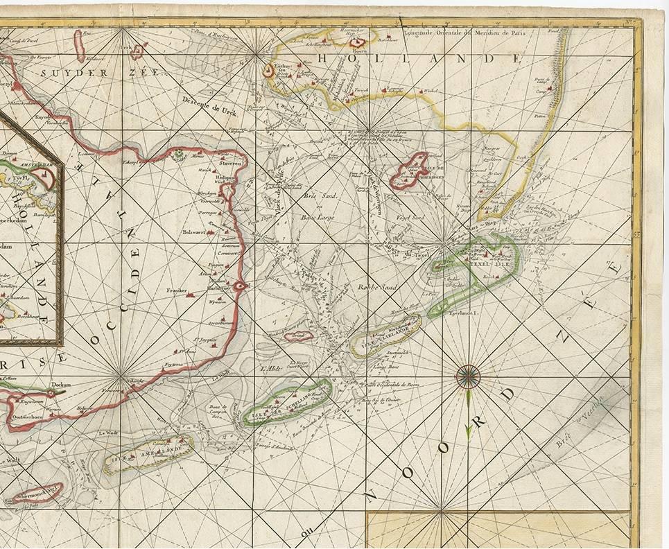 Large Sea Chart of the Zuyder Zee & The Northsea with the Wadden Islands, 1773 In Good Condition For Sale In Langweer, NL