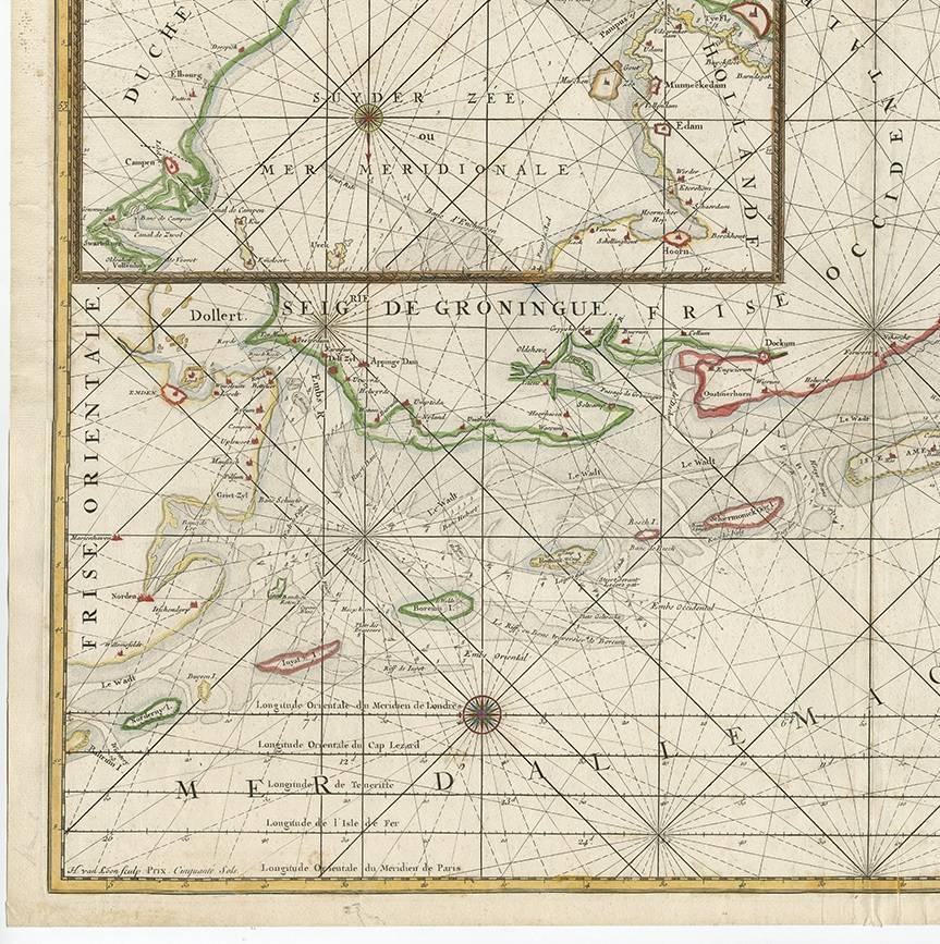 18th Century Large Sea Chart of the Zuyder Zee & The Northsea with the Wadden Islands, 1773 For Sale
