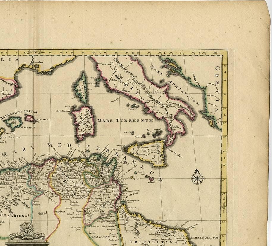 Antique Map of the Northern Coast of Africa and Southern Europe, circa 1745