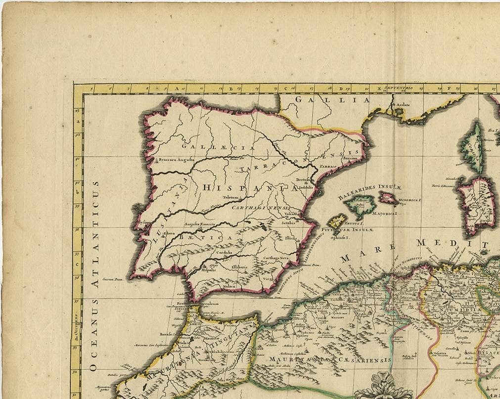 Antique Map of the Northern Coast of Africa and Southern Europe, circa 1745