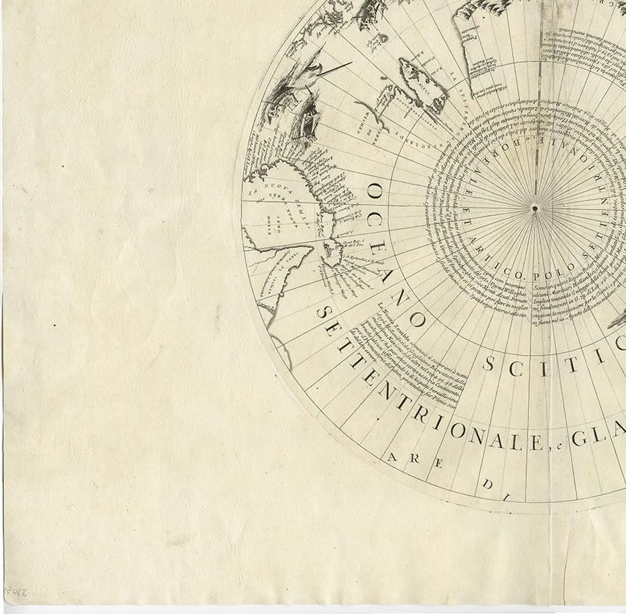 17th Century Antique Map of the North Pole by V.M. Coronelli, circa 1692 For Sale