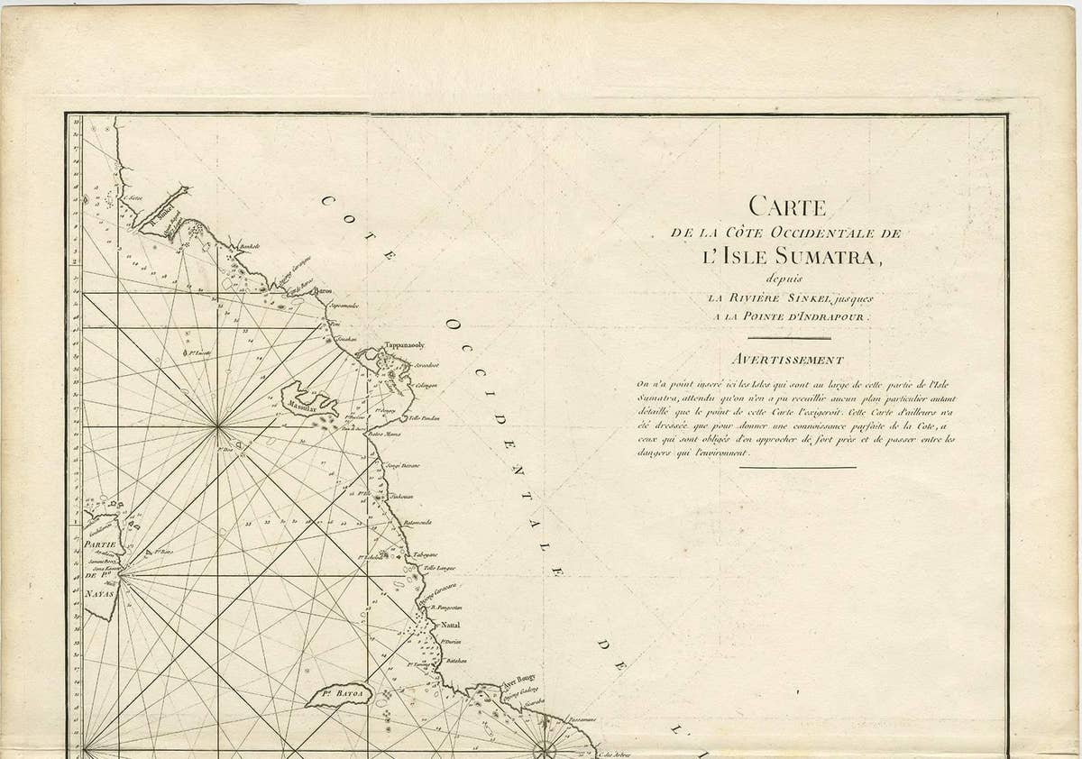 1745 Antique Coastal Map of West Sumatra by J. Mannevillette