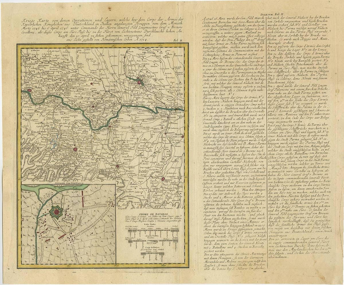 Set of Two Antique Maps of Northern Italy by Homann Heirs, 1754