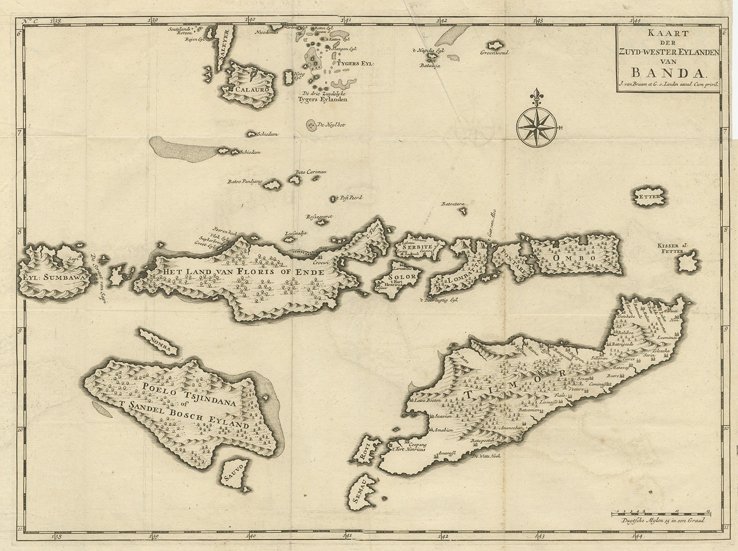Antique Map of the Banda Islands in Indonesia by Valentijn, 1726