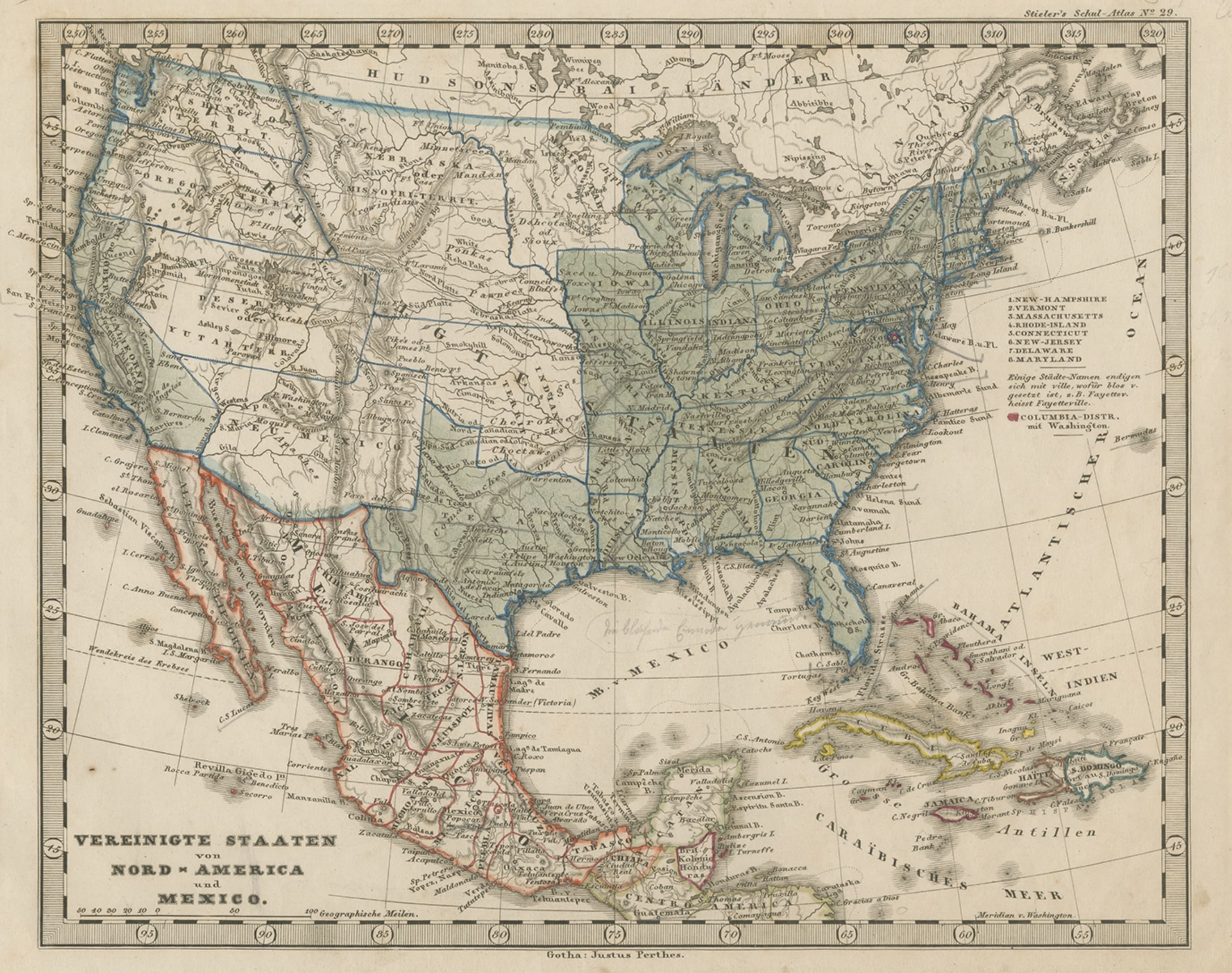 Old Map the United States and Central America, Including Mexico, ca.1860