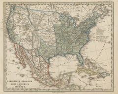Old Map the United States and Central America, Including Mexico, ca.1860