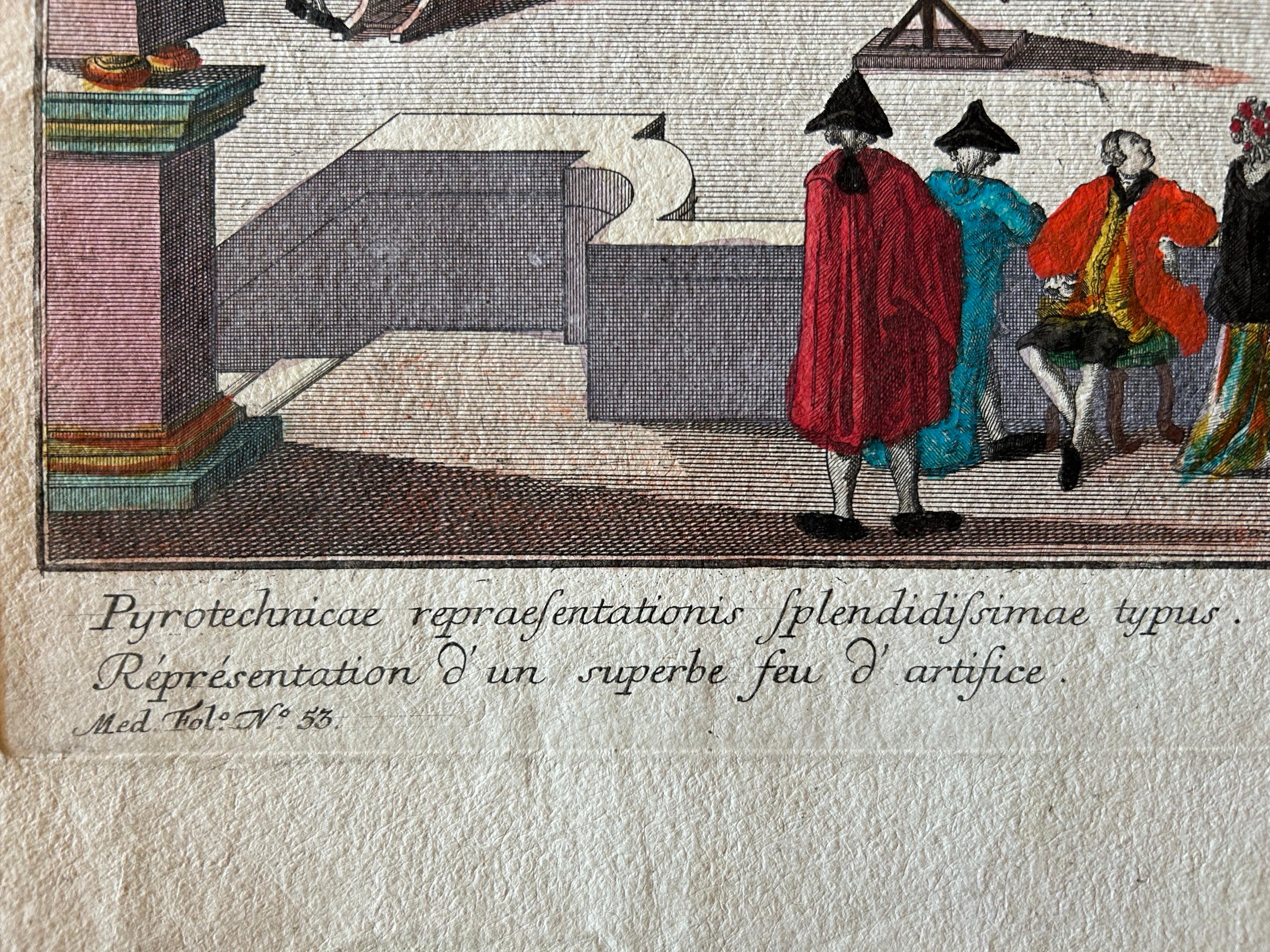 Pyrotechnicae repraesentationis splendidissimae typus – Fireworks View c.1765 In Good Condition For Sale In Langweer, NL
