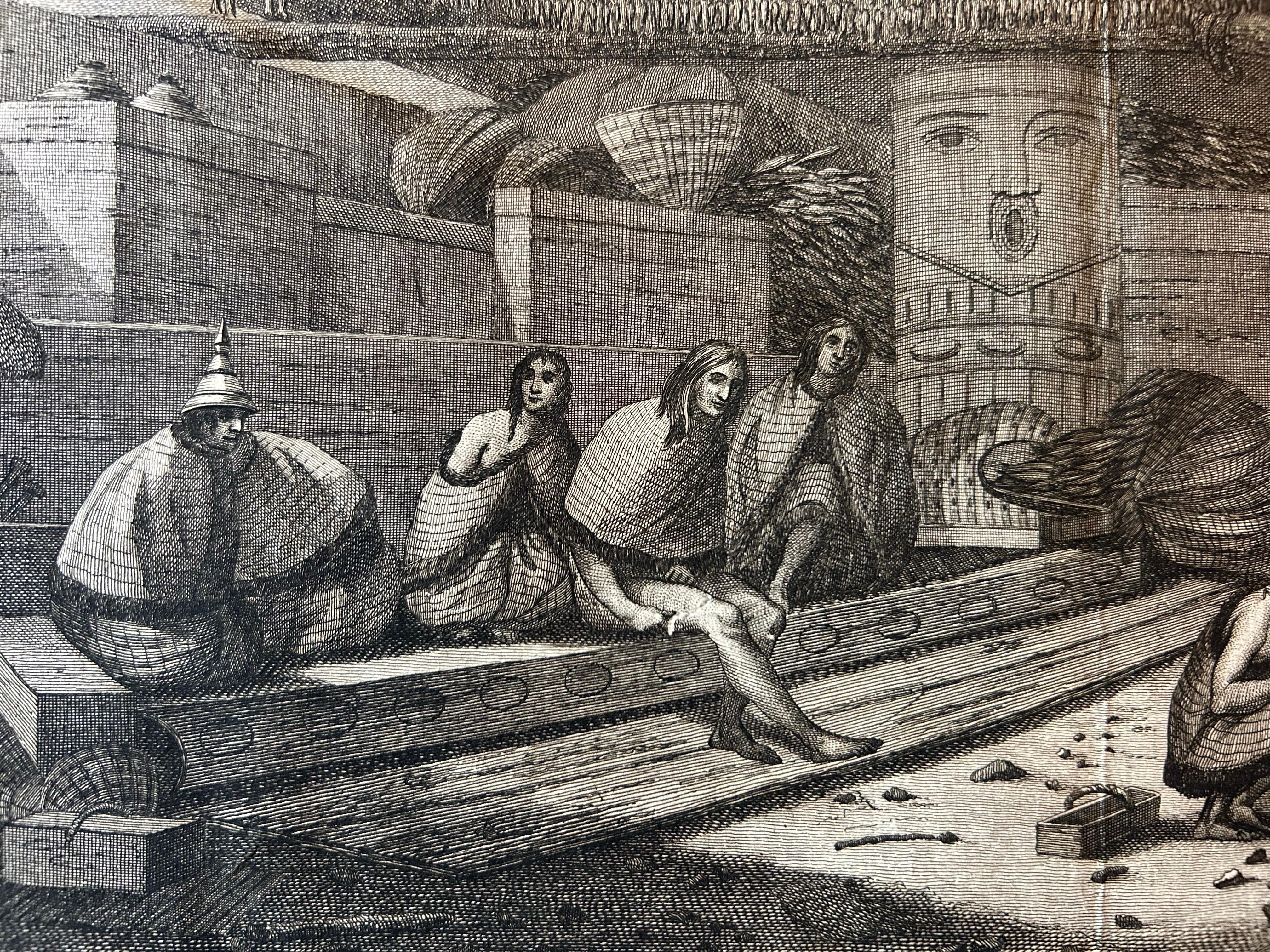 Antiker Druck eines Innenraums im Nootka-Kanal, Kanada, von Cook Travels, 1803 im Zustand „Gut“ im Angebot in Langweer, NL