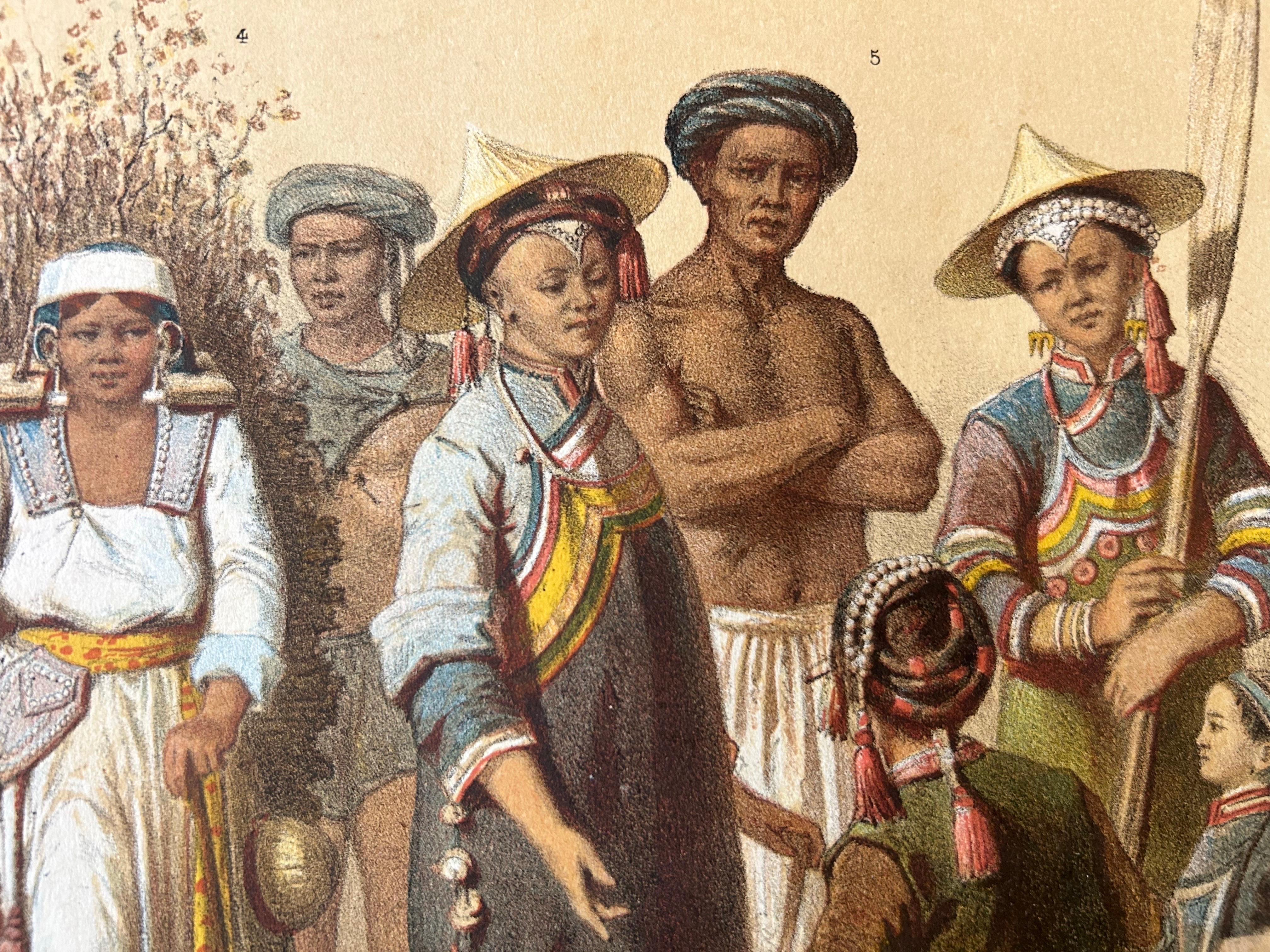Grande estampe ancienne avec des populations mixtes du Yunnan, sud-ouest de la Chine en vente 1