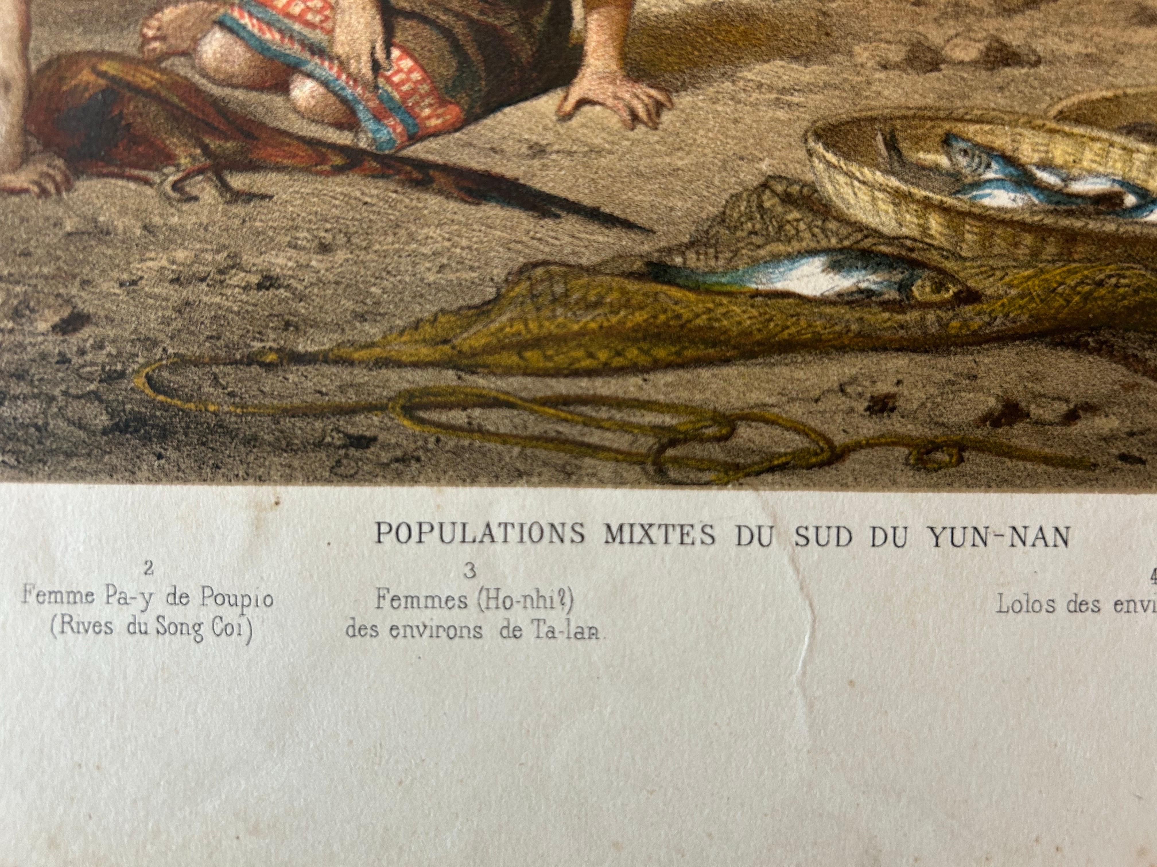 Grande estampe ancienne avec des populations mixtes du Yunnan, sud-ouest de la Chine en vente 3