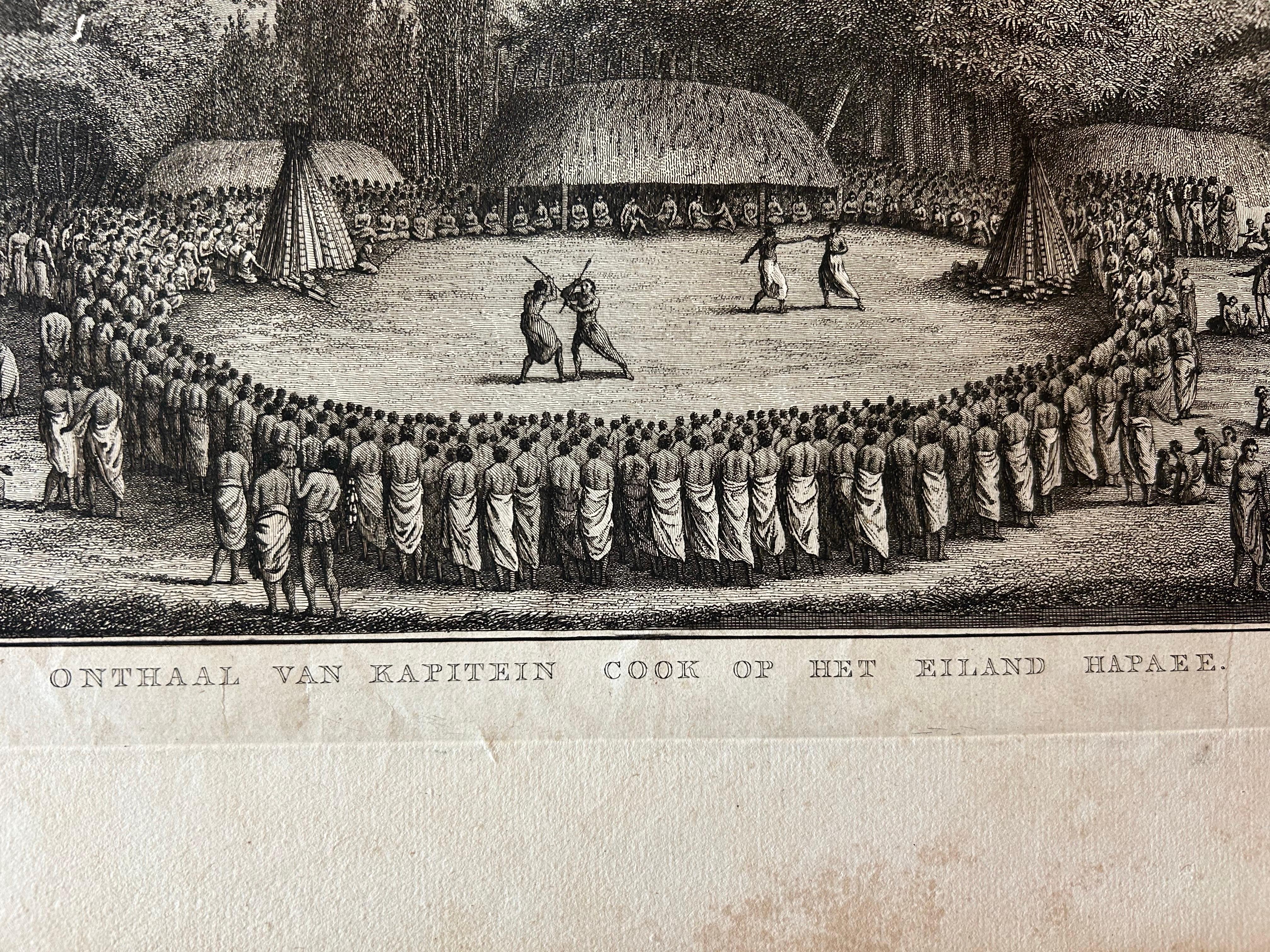 Antiker Druck der Ankunft von Kapitän Cook, 1803 im Zustand „Gut“ im Angebot in Langweer, NL