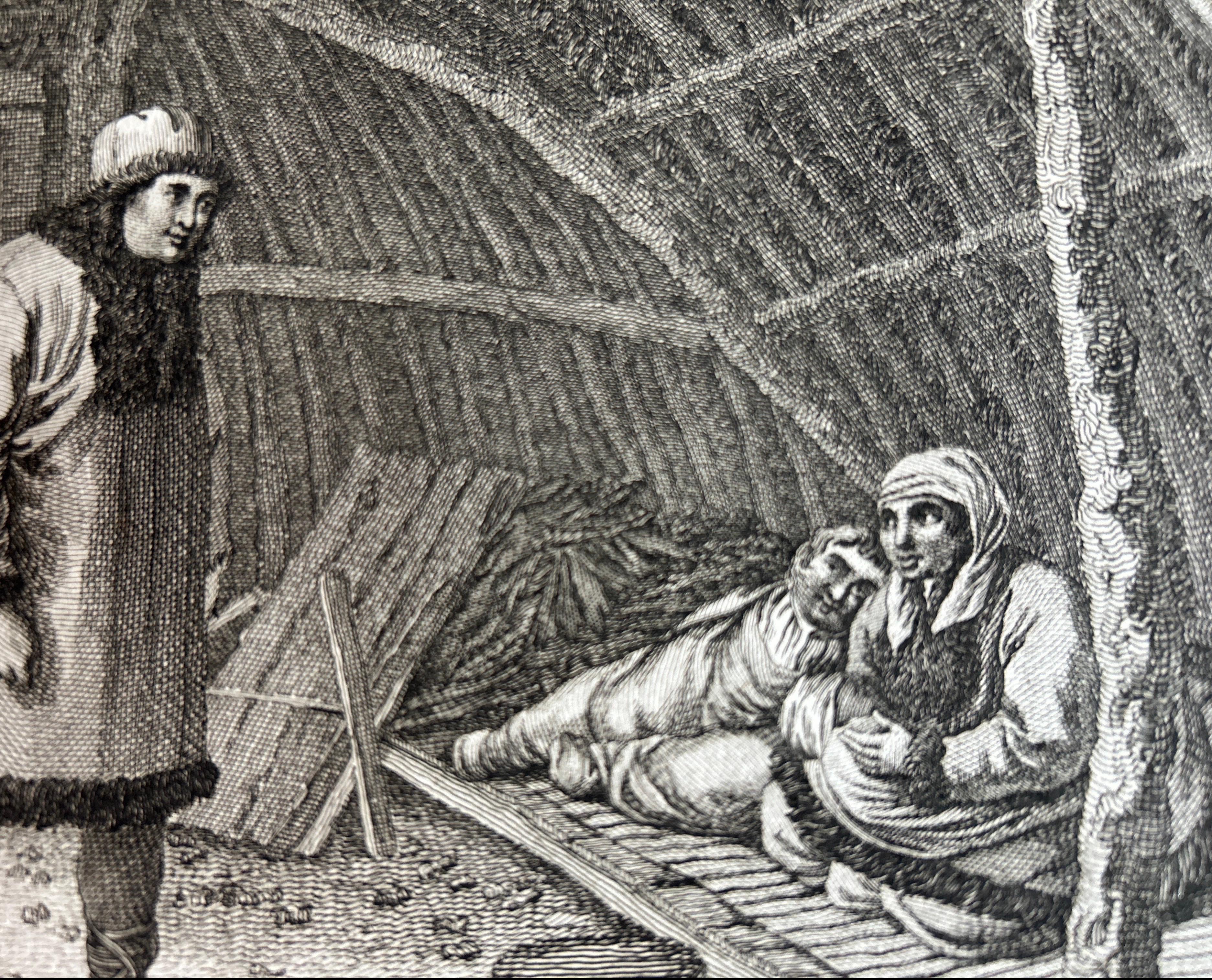 Grabado antiguo de una casa de invierno en Kamchatka, Rusia, por Cook, 1803 Papel en venta