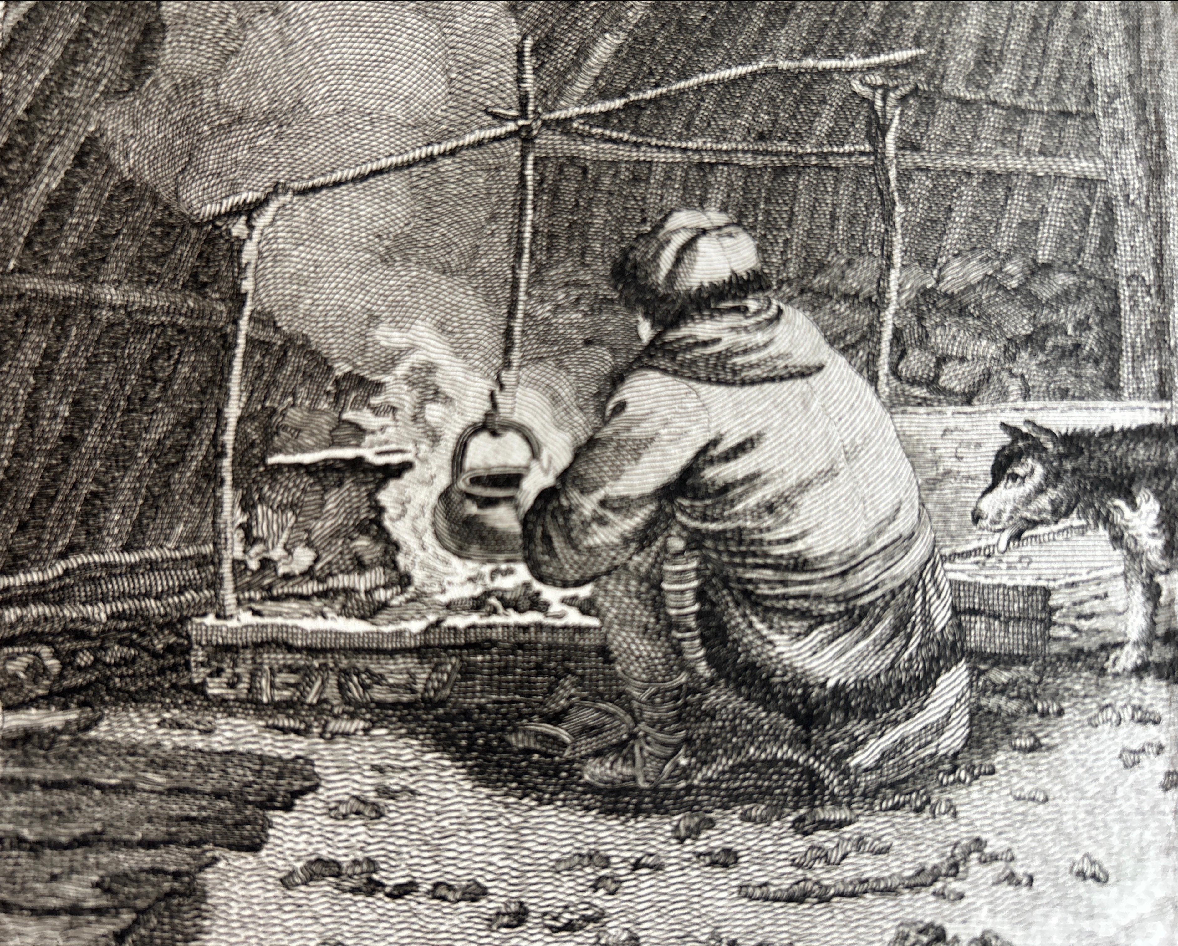 Grabado antiguo de una casa de invierno en Kamchatka, Rusia, por Cook, 1803 siglo XIX en venta
