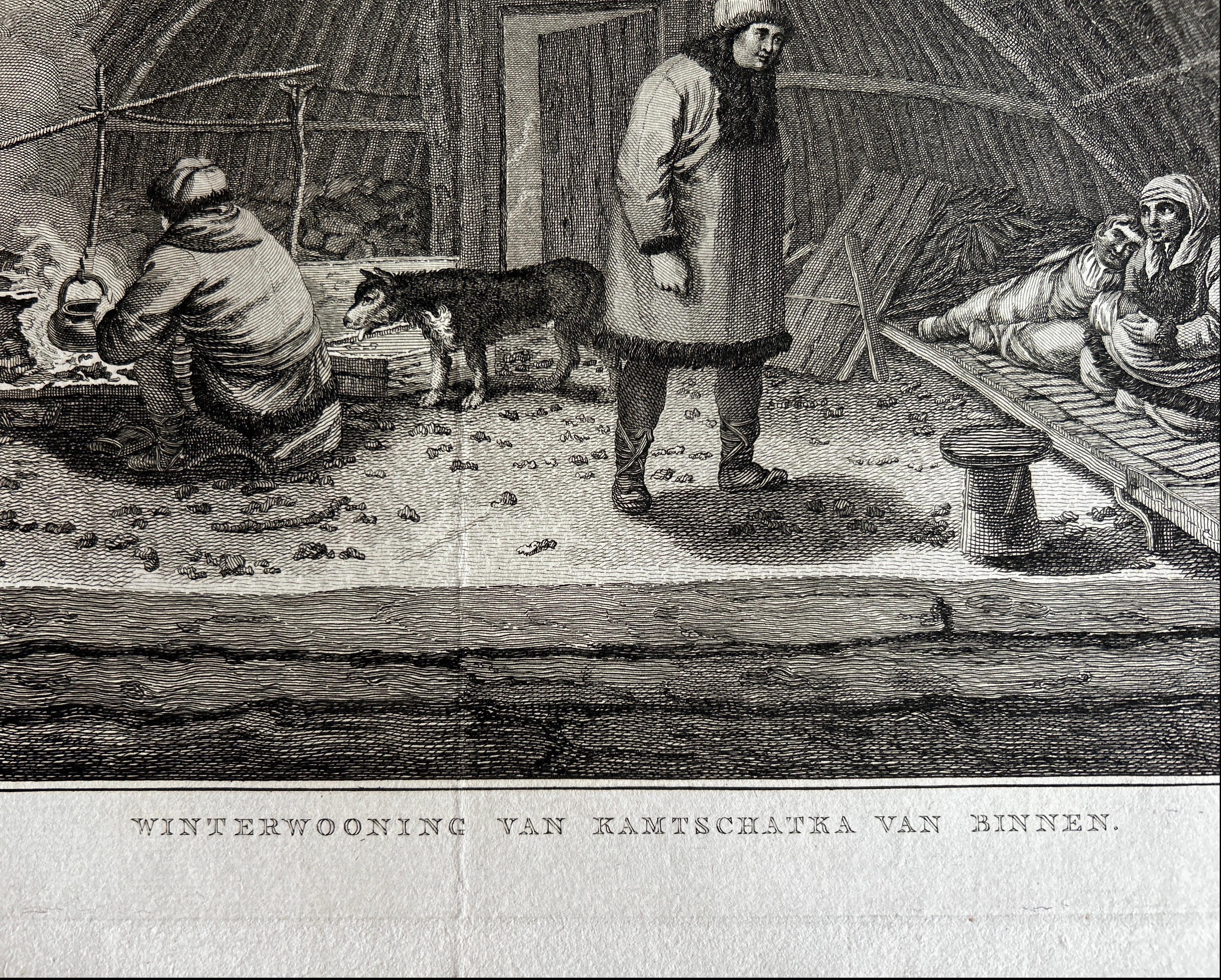 Grabado antiguo de una casa de invierno en Kamchatka, Rusia, por Cook, 1803 en Bueno estado para la venta en Langweer, NL