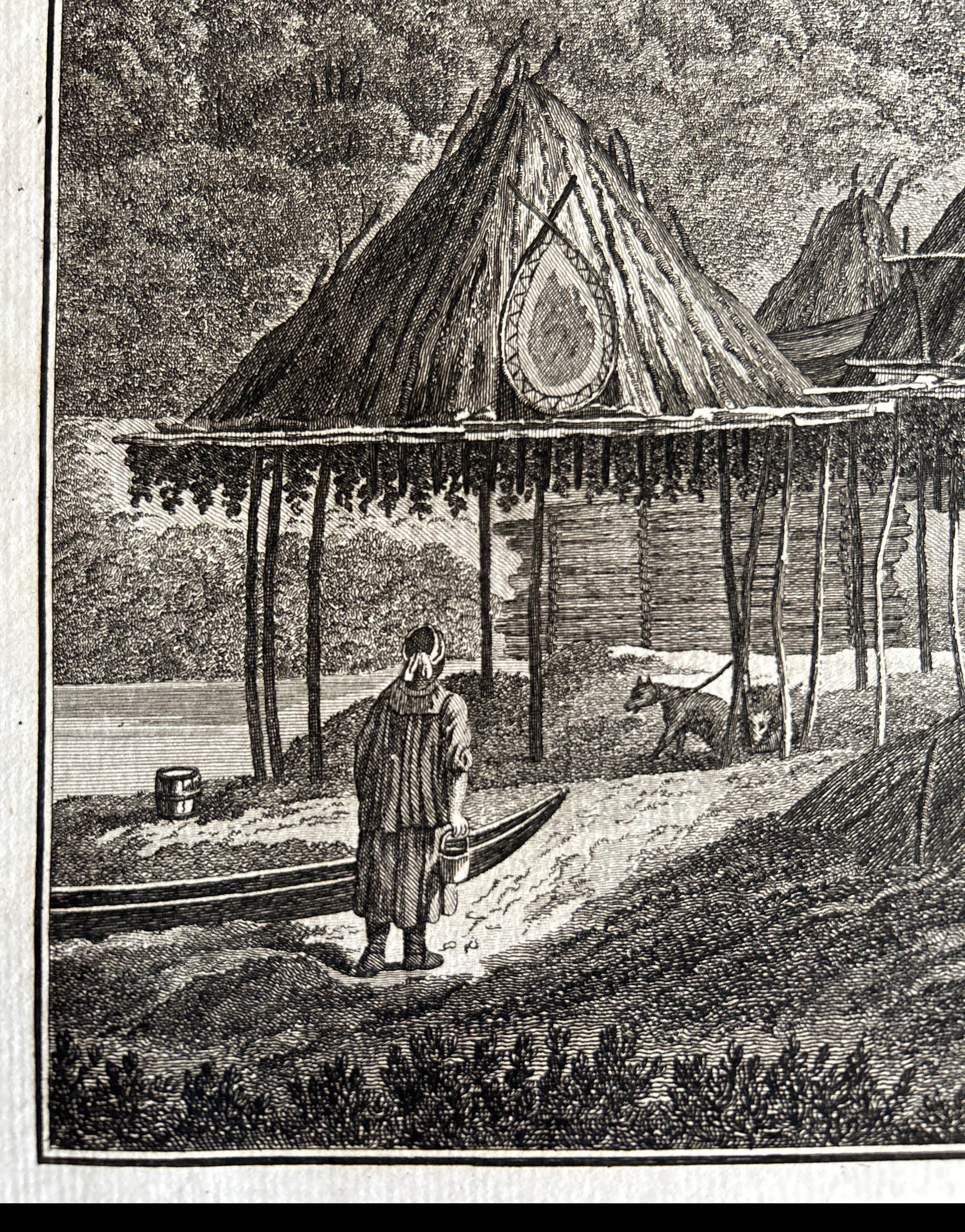 Carta Incisione antica originale di Case in Kamchatka di Cook, 1803 in vendita