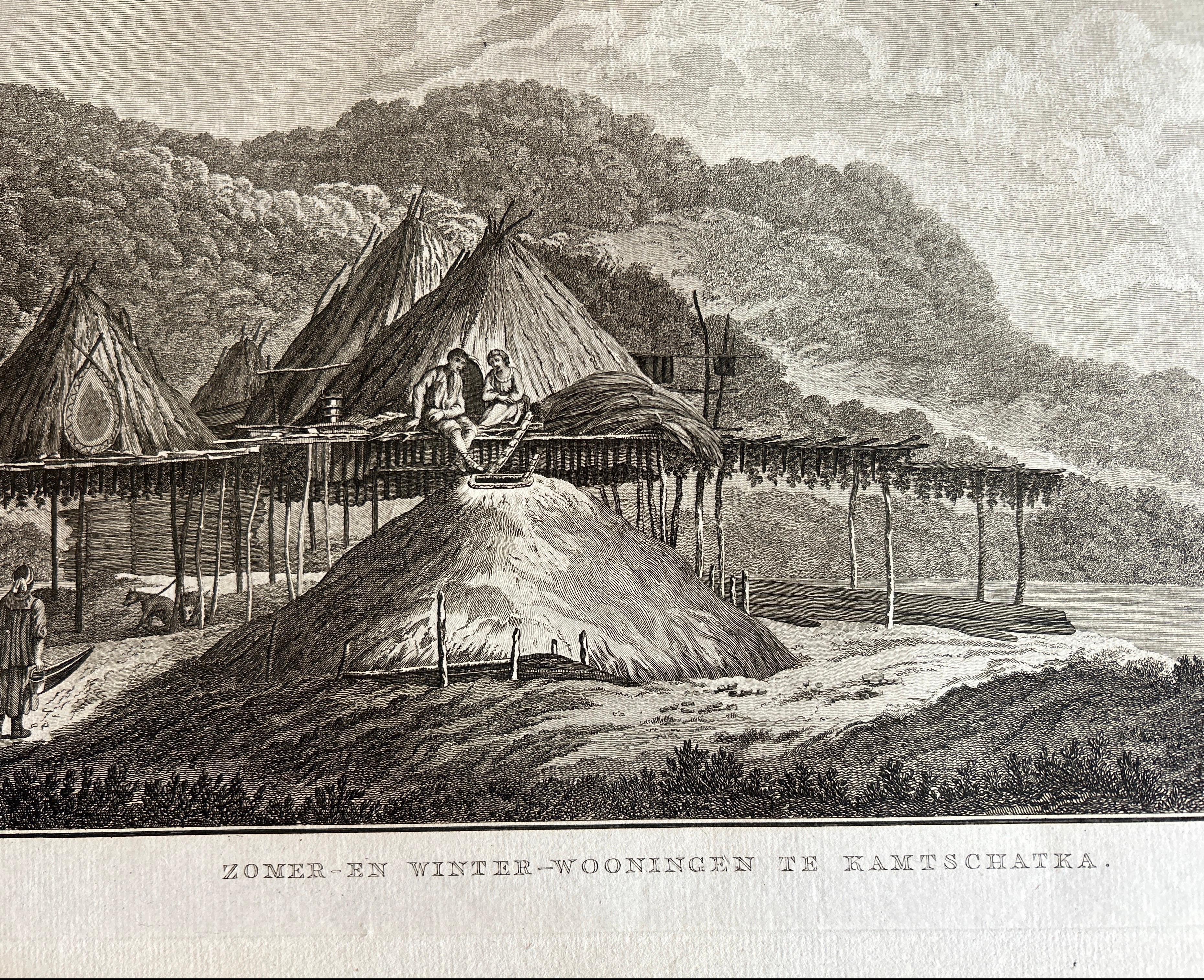 Incisione antica originale di Case in Kamchatka di Cook, 1803 In condizioni buone in vendita a Langweer, NL