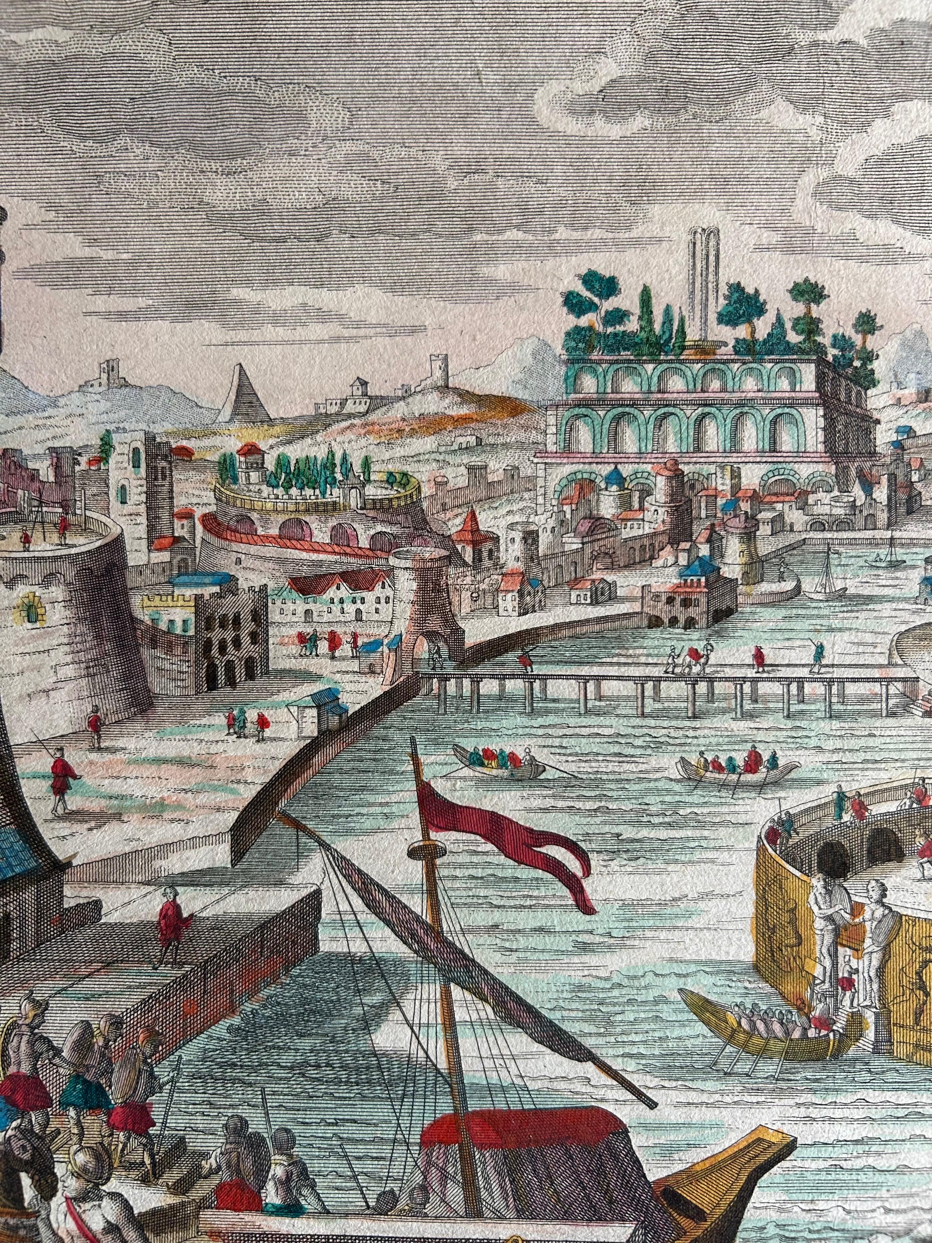 Les Murailles de Babylone – Vue d’Optique of Ancient Babylon by Probst c.1760 In Good Condition For Sale In Langweer, NL