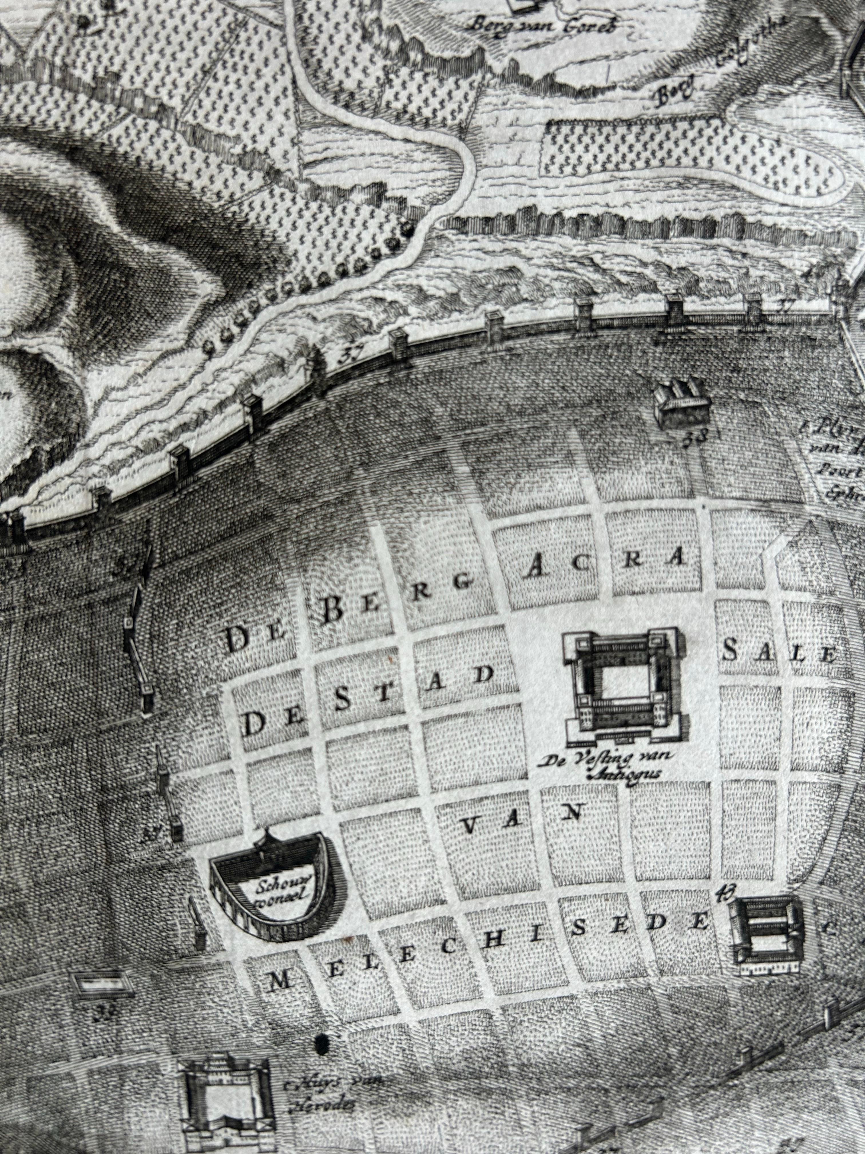 Paper Plan of Ancient Jerusalem – Cornelis de Bruijn’s Engraved City View c.1698 For Sale