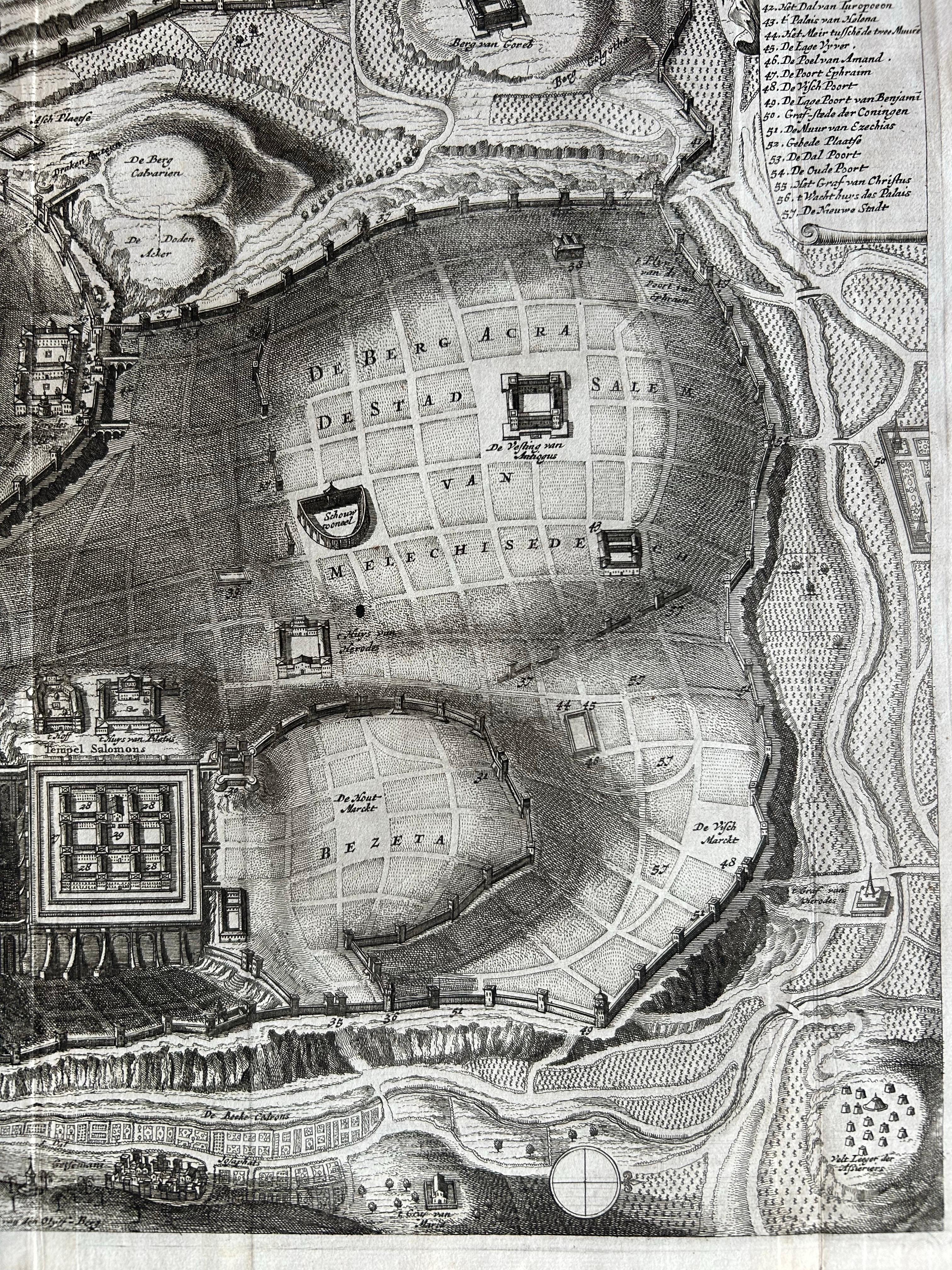 17th Century Plan of Ancient Jerusalem – Cornelis de Bruijn’s Engraved City View c.1698 For Sale
