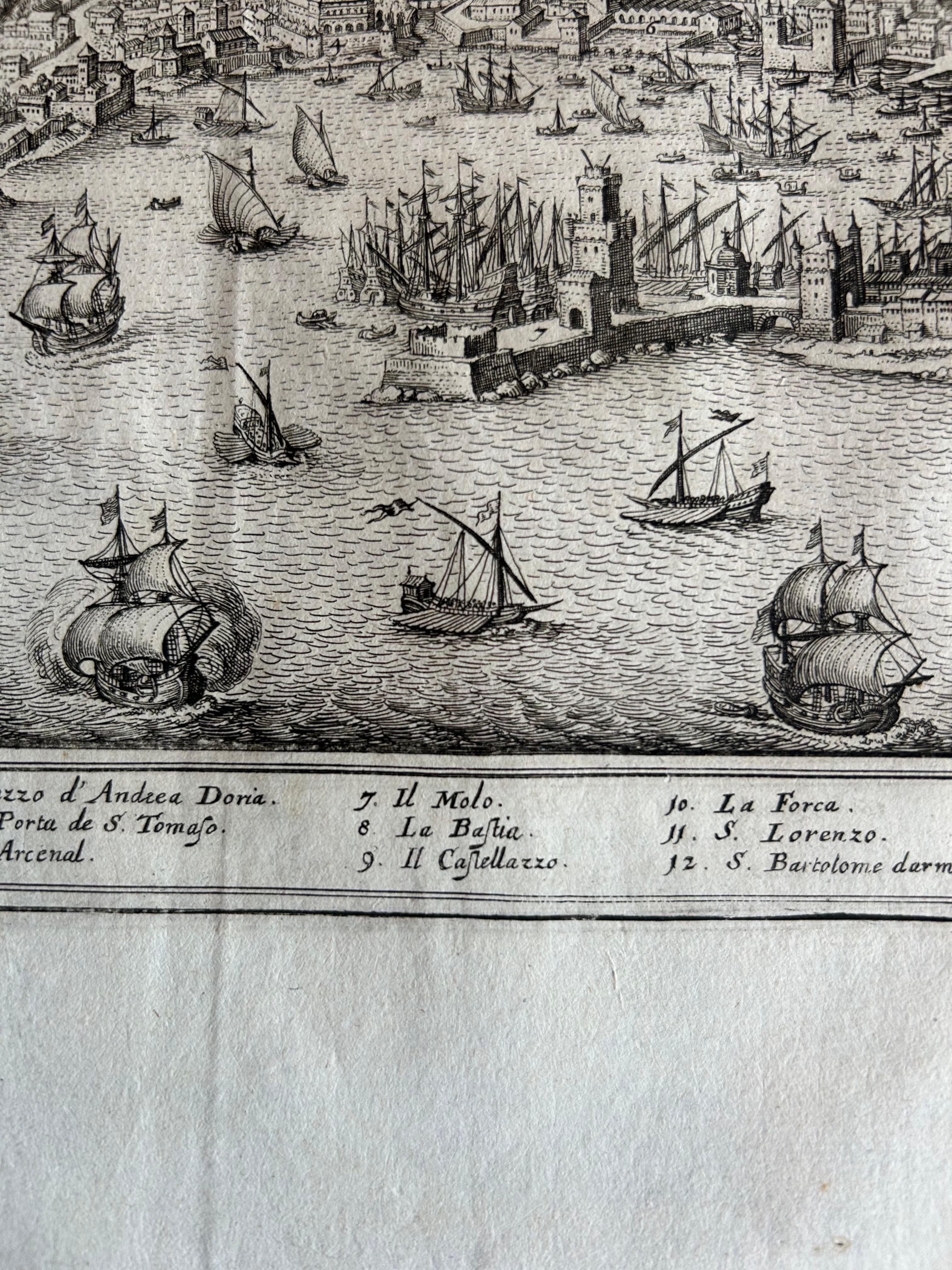 Bird’s-Eye View of Genoa – Engraving by Matthäus Merian the Elder c.1650 For Sale 1