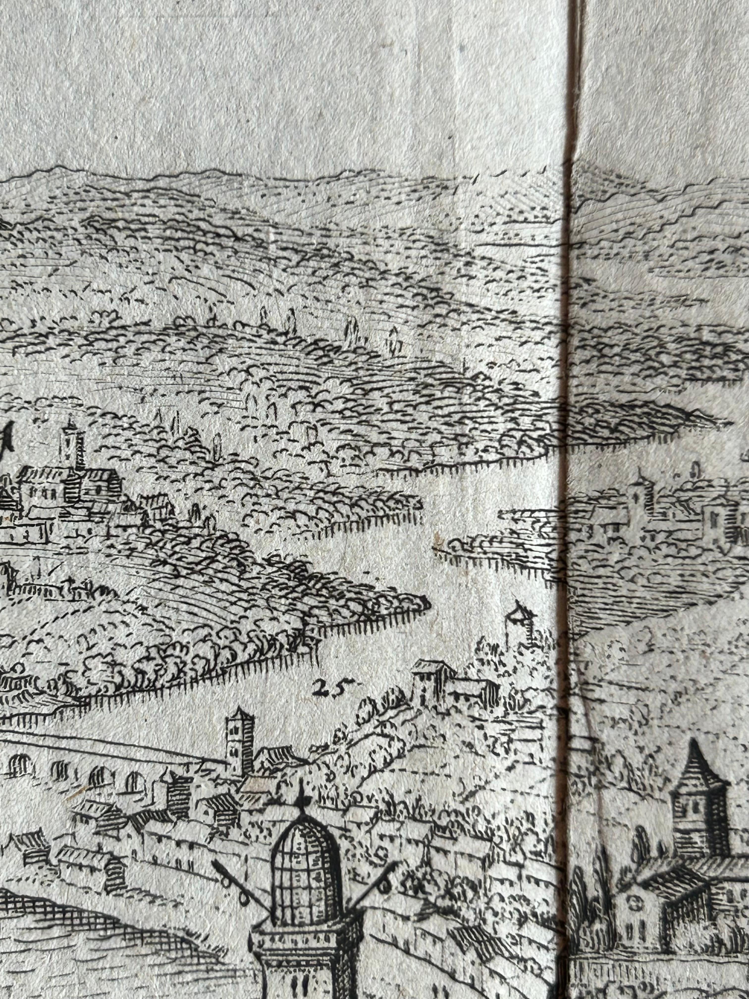 Engraved Bird’s-Eye View of Genoa – Engraving by Matthäus Merian the Elder c.1650 For Sale