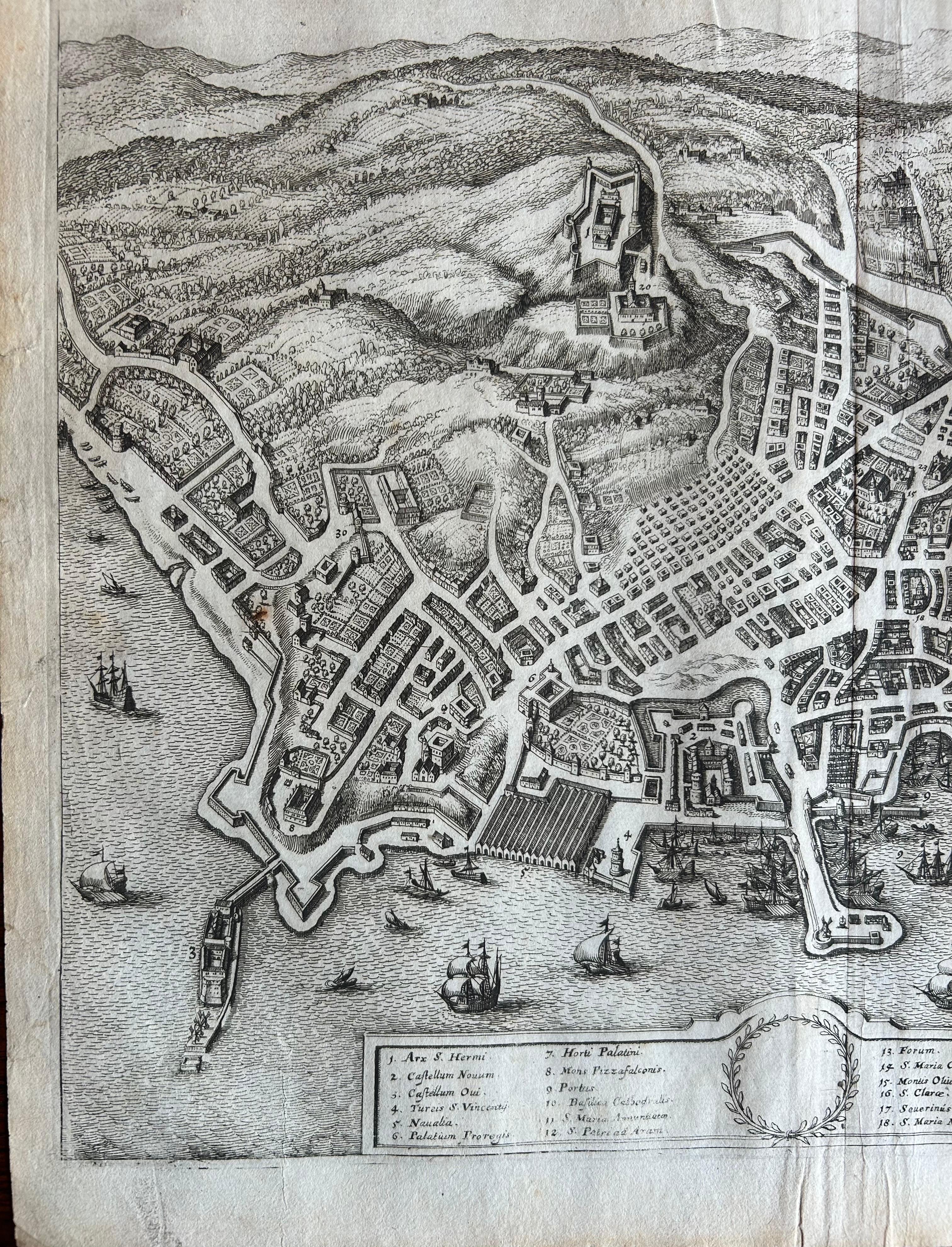 Bird’s-Eye View of Naples – Engraving by Matthäus Merian the Elder c.1650 For Sale 1