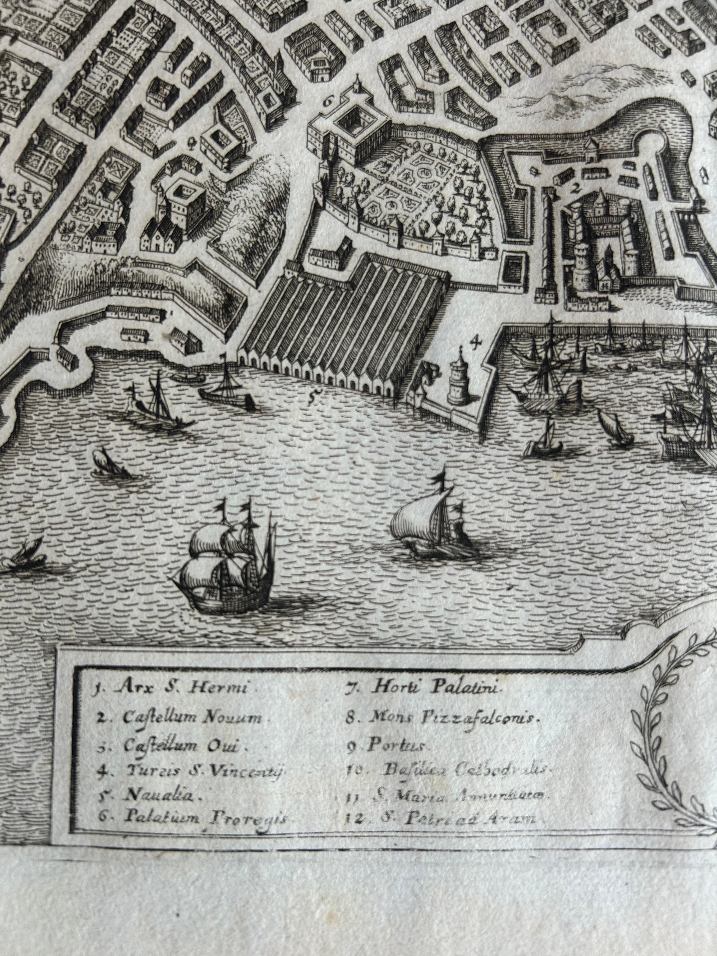 Bird’s-Eye View of Naples – Engraving by Matthäus Merian the Elder c.1650 For Sale 2