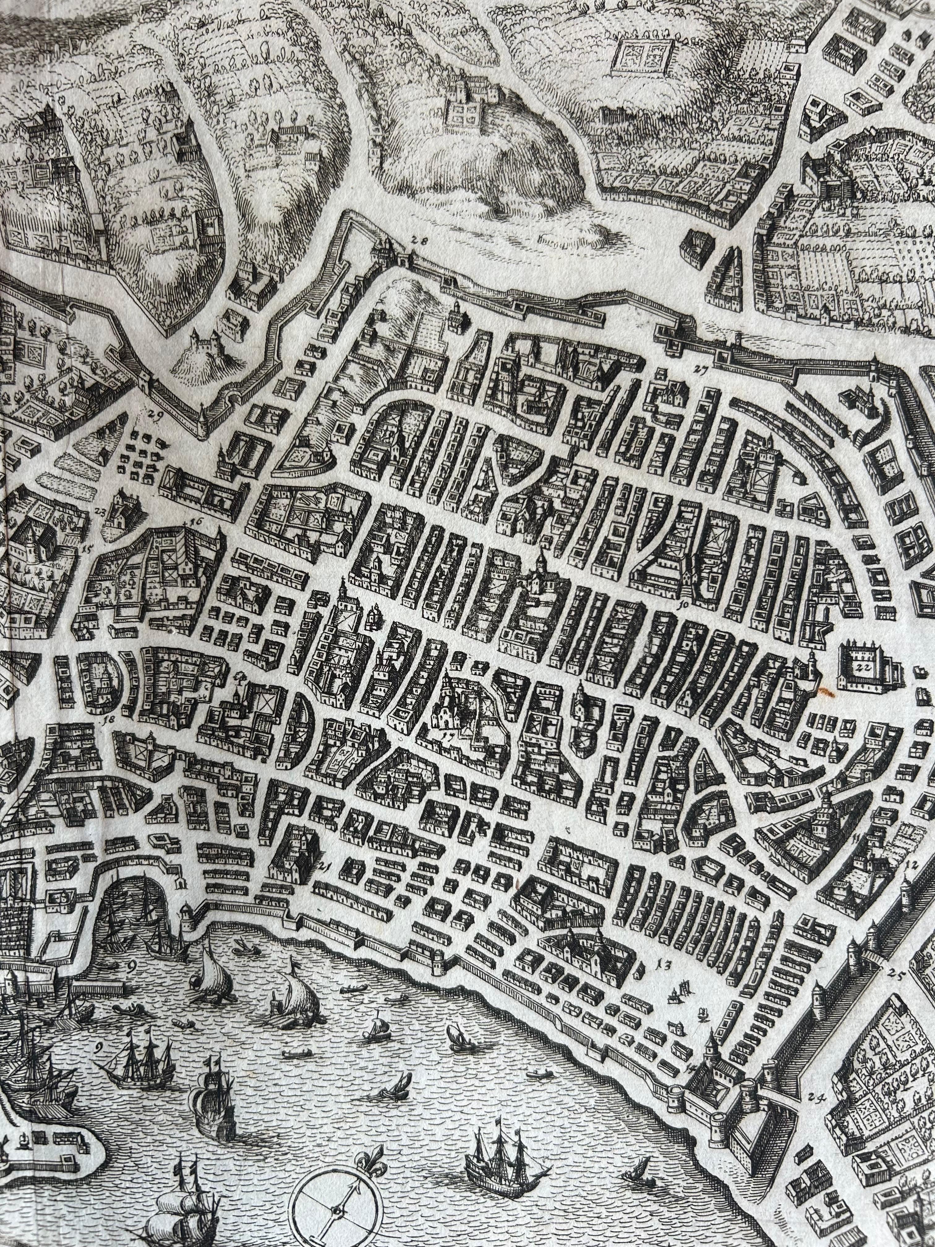 Bird’s-Eye View of Naples – Engraving by Matthäus Merian the Elder c.1650 For Sale 3