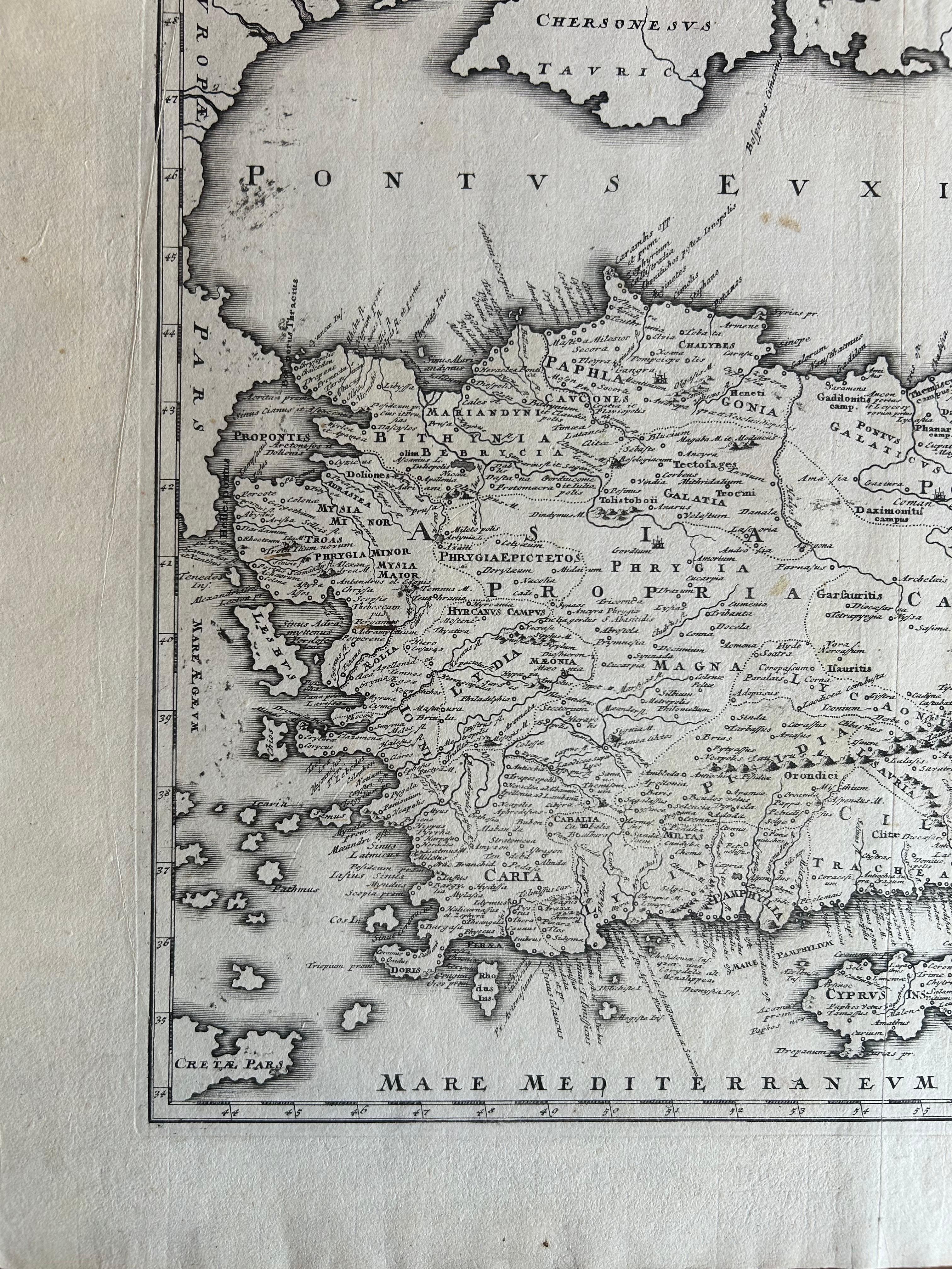 Engraved Map of Asia Minor & Cyprus with Medallions – Weigel Engraving c.1720 For Sale