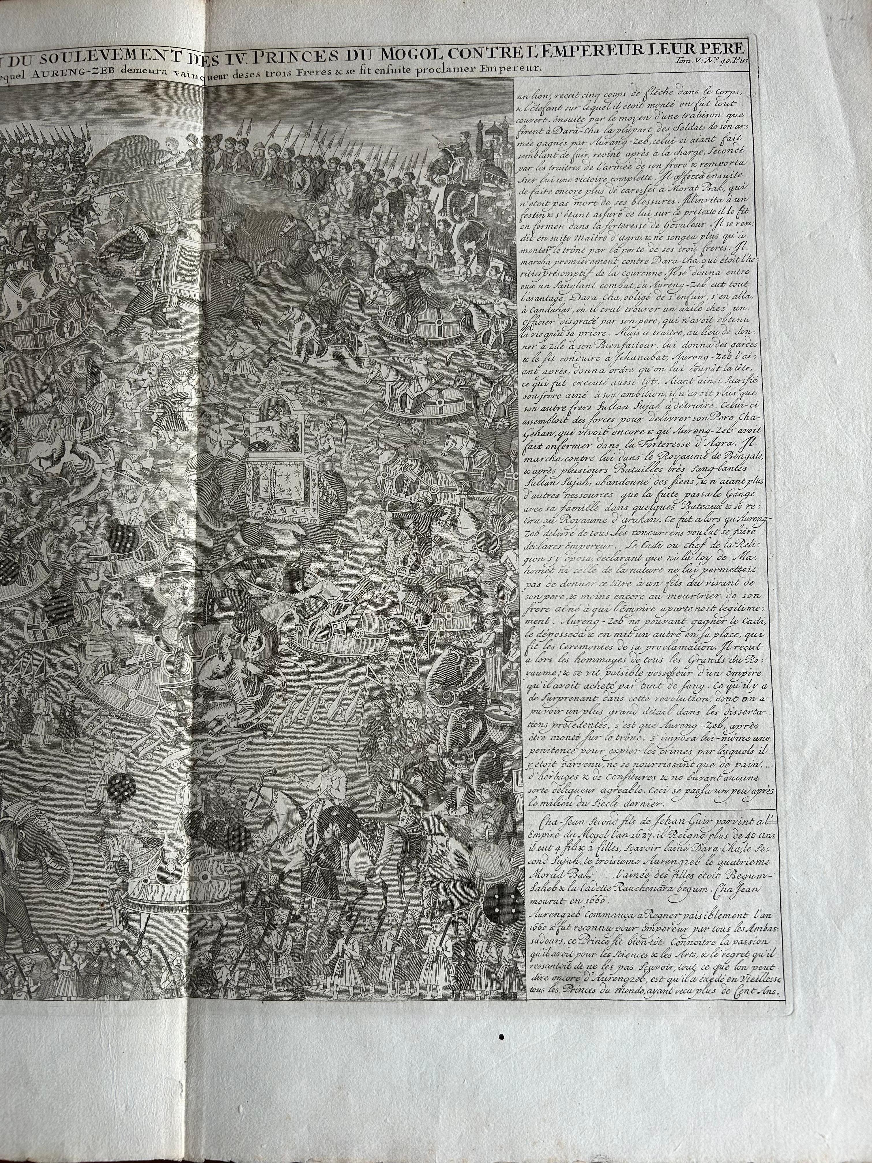 Paper Mughal Princes’ Revolt – Battle Engraving by Chatelain, Atlas Historique 1718 For Sale