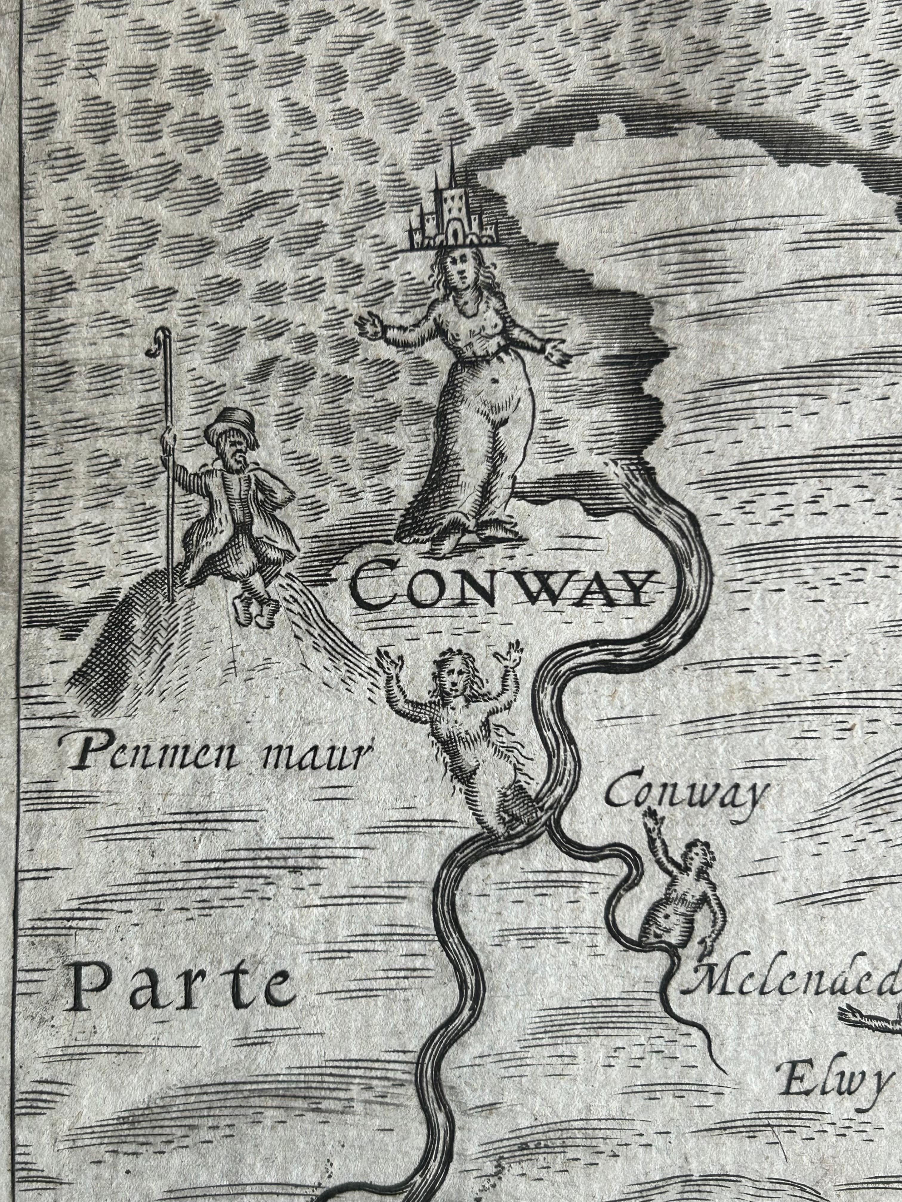 Denbighshire & Flintshire – Antique Map from Drayton’s Poly-Olbion, 1622 In Good Condition For Sale In Langweer, NL